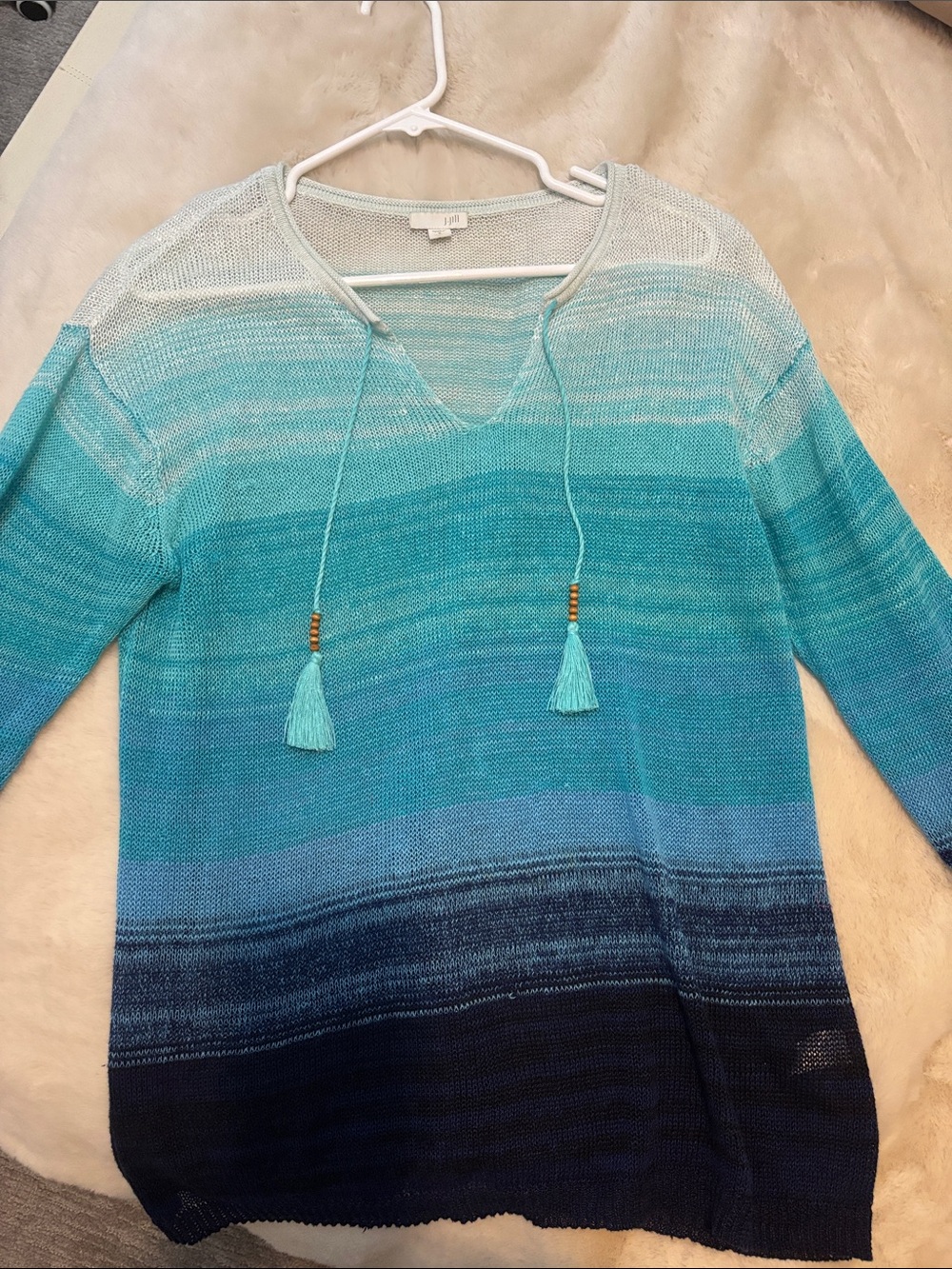 J. Jill Gradient Blue to Aqua Knit Sweater with Tassels